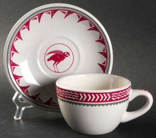 Pipestone Mimbreno   Burgundy Flat Cup & Saucer Set, Fine China Dinnerware   Bur