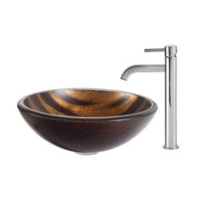 Kraus C GV 695 19mm 1007CH Nature Bastet Glass Vessel Sink and Ramus Faucet Chro