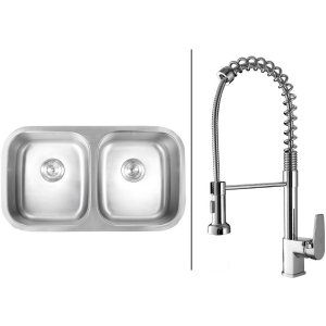 Ruvati RVC1521 Combo Stainless Steel Kitchen Sink and Chrome Faucet Set