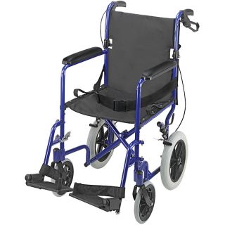 Mabis 22 Inch Lightweight Royal Blue Aluminum Transport Chair (Royal blueMaterials AluminumLightweightContains a padded seat and backProduct has bicycle style loop lock hand brakesDesigned to provide quick, easy and safe patient transportSeat color Blac