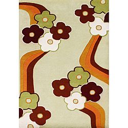 Handmade Alliyah Geometric flora Pattern New Zealand Blend Wool Rug (5 X 8)