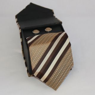 Ferrecci Mens 3 piece Brown Striped Necktie Set