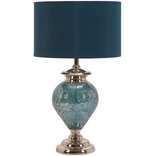 Casa Cortes Handcrafted Artisan Metal Mosaic Blue Table Lamp (Aqua blueSetting IndoorFixture finish OtherShades Blue fabric drum shadeIncludes 1 table lampOn/off line switchNumber of lights [1] Required number (1) bulb, 60V 60Hz AC60 watt Max, not inc
