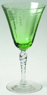 Fostoria Beverly Green Water Goblet   Stem #5097, Green,  Etch #276