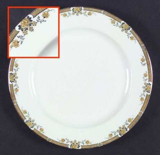 Vignaud Vig39 Dinner Plate, Fine China Dinnerware   Yellow,Black Band And Flower