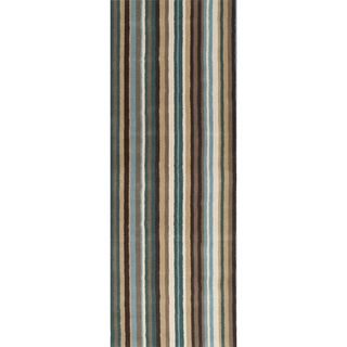 Hand crafted Casual Teal/brown Stripe Wentzville Wool Rug (26 X 8)