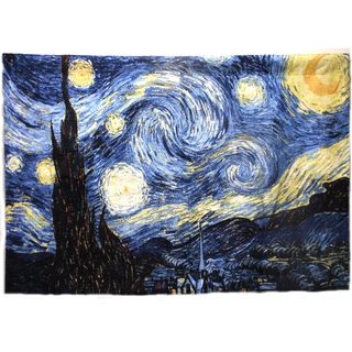 Starry Night Wall Tapestry (Navy blue, sky blue, ivory, yellow, black, red, burgundyMaterials CottonPattern ContemporaryLined YesRod included NoDimensions 32 inches high x 42 inches wide  )