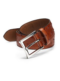 Ostrich Embossed Leather Belt   Tan