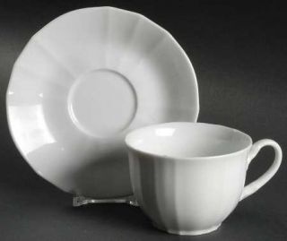 Noritake Swan Lake Flat Cup & Saucer Set, Fine China Dinnerware   All White, Rib