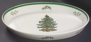 Spode Christmas Tree Green Trim Large Deep Oval Oven to Table Baker, Fine China