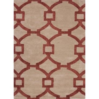 Hand tufted Red/beige Modern Geometric Wool/silk Rug (5 X 8)