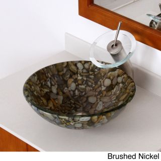 Elite Sea Rocks Double Layer Glass Bowl Bathroom Vessel Sink/ Waterfall Faucet Combo