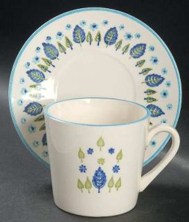 Marcrest Swiss Alpine Flat Cup & Saucer Set, Fine China Dinnerware   Blue Flower