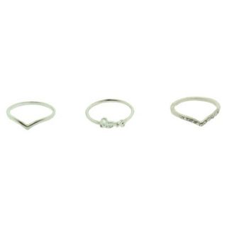 Womens Three Piece Midi Ring Set with Love, Solid V and Stone V Rings  
