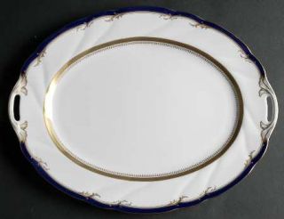 Nikko Rochelle 13 Oval Serving Platter, Fine China Dinnerware   Bone,Blue Band,