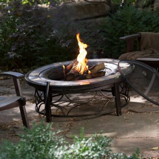 Well Traveled Living Red Ember Brighton 40 in. Round Slate Top Fire Pit Table