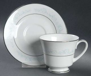 Noritake Fleurette Footed Cup & Saucer Set, Fine China Dinnerware   Blue/White F