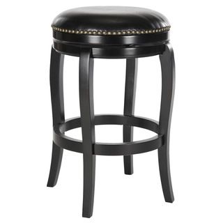 Safavieh Nuncio Black/ Black Seat Bar Stool (Black/ Black SeatIncludes One (1) stoolMaterials Rubberwood, MDF and PU fabricFinish BlackSeat dimensions 17.75 inches width and 18 inches depthSeat height 29 inchesDimensions 29 inches high x 21 inches w