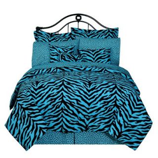 Zebra Complete Bed Set   Blue/ Black (Full)