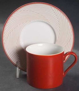 Dansk Twill Red Flat Cup & Saucer Set, Fine China Dinnerware   Tapestries, Raise