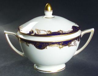 Minton Versailles Sugar Bowl & Lid, Fine China Dinnerware   Gold Scrolls/Flowers