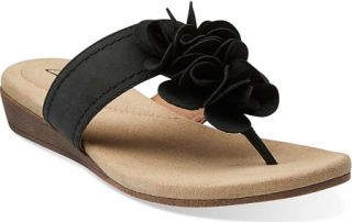 Womens Clarks Qwin Isis   Black Leather Thong Sandals