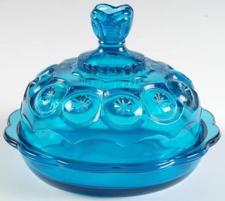 Smith Glass  Moon & Star Blue Round Covered Butter   Blue