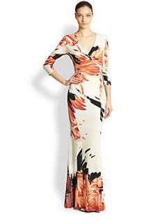 Roberto Cavalli Stretch Floral Gown   Red White