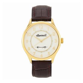Ingersoll Harry Clifton Mens Gold Tone Brown Leather Strap Watch, Brown