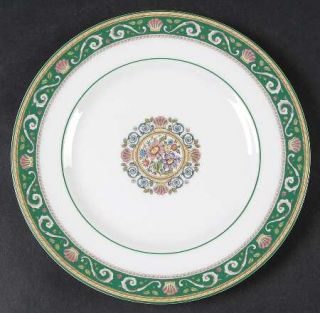 Wedgwood Runnymede Green Salad Plate, Fine China Dinnerware   Green Band,Pink Sh