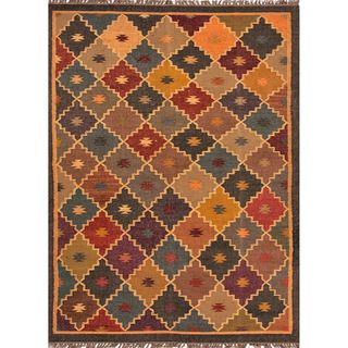 Handmade Flat weave Tribal pattern Multicolored Jute Rug (4 X 6)