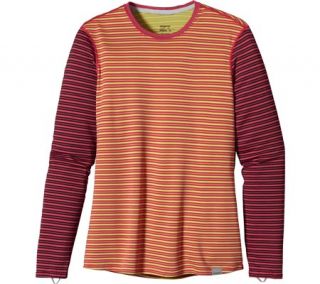 Womens Patagonia Capilene® 3 MW Crew   Hardy Stripe/Tomato Long Sleeve Shir