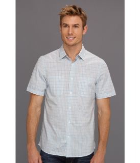 Perry Ellis Slim Fit Multi Plaid S/S Shirt Mens Short Sleeve Button Up (Blue)
