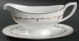 Royal Worcester Gold Chantilly Gravy Boat with Attached Underplate, Fine China D