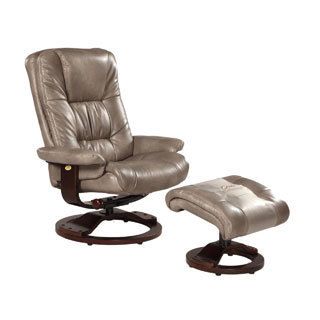 Memory Foam Grey Cloud Bonded Leather Comfort Chair With Ottoman