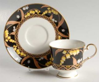 Mikasa Spring Fantasy Onyx Footed Cup & Saucer Set, Fine China Dinnerware   Onyx