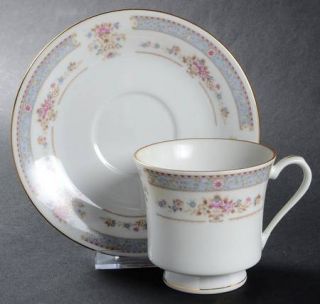 China Pearl Catherine Footed Cup & Saucer Set, Fine China Dinnerware   Blue Bord