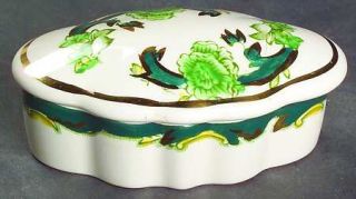 Masons Mandalay Chartreuse Oblong Box, Fine China Dinnerware   C4889,Green Scro