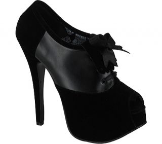 Womens Bordello Teeze 16   Black Velvet/Black PU High Heels