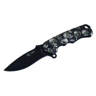 8 inch Gray/ Black Zombie Skull Design Spring Assisted Folding Knife (Grey/black/green Blade materials Stainless Steel Handle materials Metal Blade length 3.5 inchesHandle length 4.5 inchesWeight 1 pound Dimensions 8 inches long x 4 inches wide x 2 
