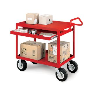 Relius Solutions Premium Cart With Ergonomic Handle   With Pull Out Shelf   8 Pneumatic Casters   Red