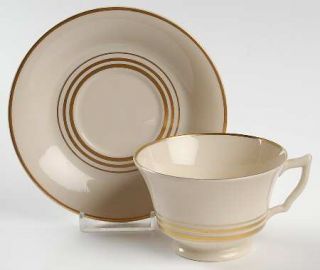 Syracuse Nimbus Gold Footed Cup & Saucer Set, Fine China Dinnerware   Old Ivory,
