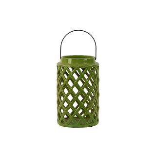 Green Ceramic Lantern (GreenMaterial CeramicQuantity One (1)Dimensions 10.83 inches high x 6.69 inches wide x 6.69 inches deepFor decorative purposes only CeramicQuantity One (1)Dimensions 10.83 inches high x 6.69 inches wide x 6.69 inches deepFor de