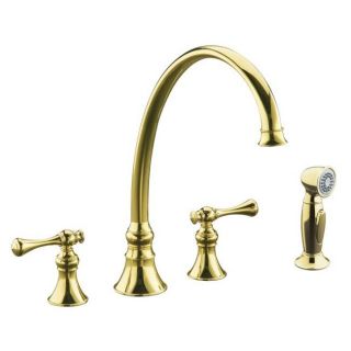 Kohler K 16111 4a pb Vibrant Polished Brass Revival Kitchen Sink Faucet With 11 13/16 Spout, Sidespray And Traditional Lever Ha