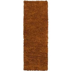 Hand woven Sante Fe Brown Plush Shag Wool Rug (26 X 8)