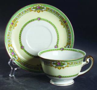 Meito Dublin (F&B Japan)(Floral Urns) Footed Cup & Saucer Set, Fine China Dinner