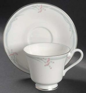 Royal Doulton Carnation Footed Cup & Saucer Set, Fine China Dinnerware   Pink Fl