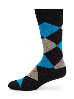 Argyle Mid Calf Socks   Blue Grey