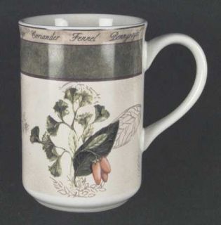 American Atelier Bouquet Garni Mug, Fine China Dinnerware   Scrolls On Green Or