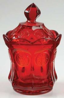 Fostoria Coin Glass Ruby Candy Dish with Lid   Stem #1372, Ruby